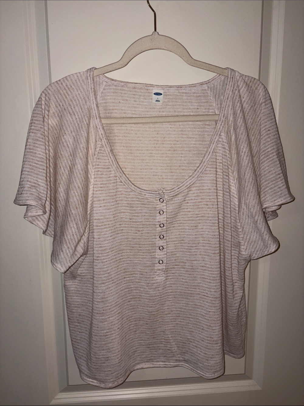 Old Navy Blush Striped Scoop Neck Flutter Sleeve Top